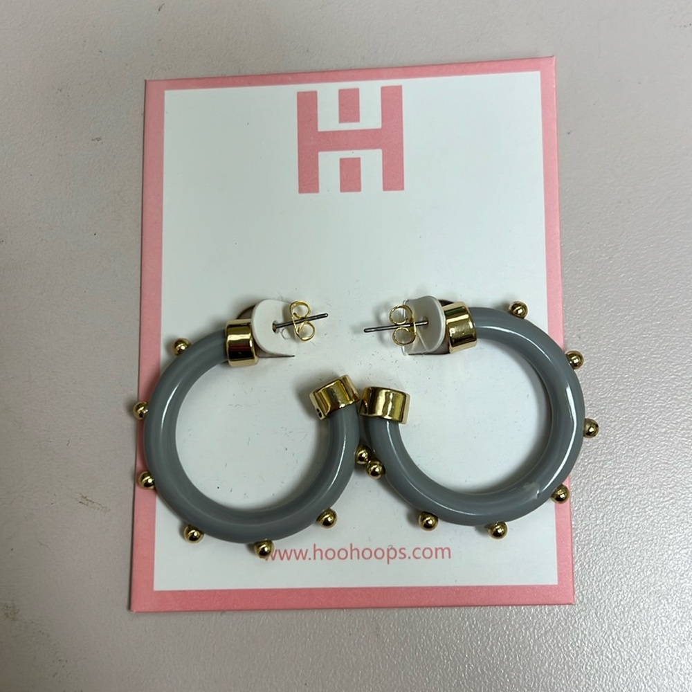 Grey Hoo Hoops With Gold Studs
